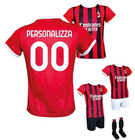 Maglia Calcio rossonera Personalizzabile Replica Autorizzata 2024-2025 Taglie da Bambino e Adulto. Personalizza con Il Tuo Nome o Il Nome del Tuo Giocatore Preferito (12 Anni)