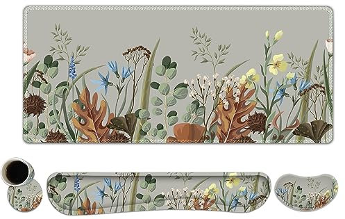 Lauspuck Ensemble de tapis de souris pour clavier, tapis de souris de jeu étendu + support de poignet pour clavier + repose-poignet + dessous de verre, grand tapis de bureau ergonomique XXL 4 en 1