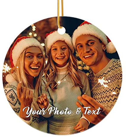 iDIY Personalised Christmas Baubles with Photo - Custom Picture Text Baubles for Christmas 2023, Customised Ceramic Xmas Tree Decor, for Kids, Mom, Dad, Friends, Loves by Bemaystar