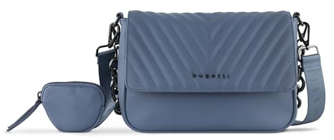 bugatti Sira Schultertasche S für Damen - edle Umhängetasche mit Kette, blau
