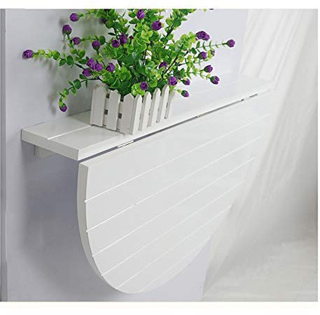 SUuim Halbrunder Wandtisch, Klapptisch aus massivem Holz, klappbarer Wand-Computertisch, robuster Wandtisch, Küchen- und Esstisch (weiß)