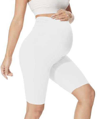QGGQDD Legging de grossesse court pour femme enceinte, Blanc., XL