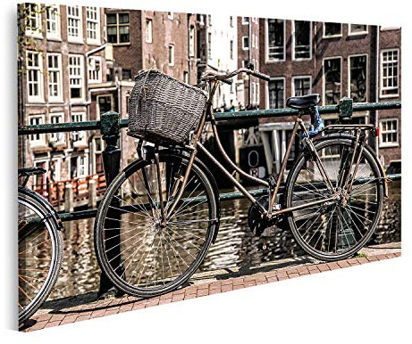 islandburner Prime Bild auf Leinwand Amsterdam mit Hauptkanal in der Stadt und Fahrrädern Holland Bilder Wandbilder Poster