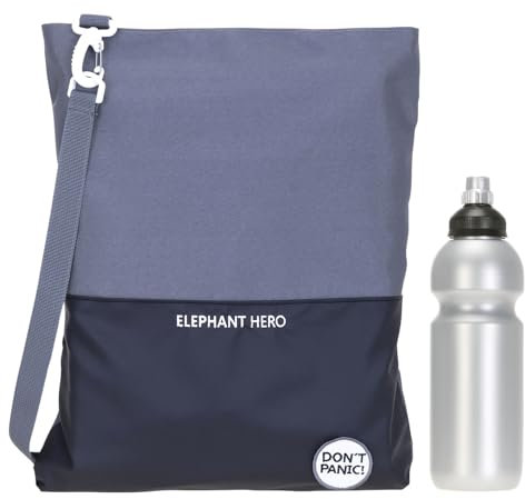 Elephant Turnbeutel Sportbeutel Hero Signature Attach Bag Tasche Jungen Mädchen Auswahl passt zu Cyber Camo, Two Tone, Flower, Cube oder Plaid + Trinkflasche (Color Block Anthrazit Schwarz 13045)