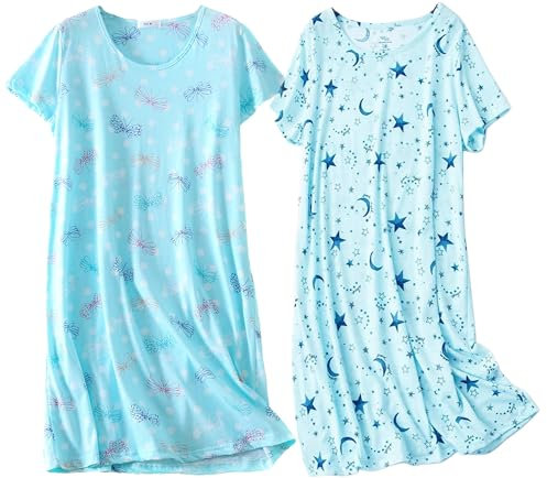 BERDITH 2 Pack Nighties for Women Nightdress Ladies Cotton Blend Nightie Soft Night Dress Womens T Shirt Nightdresses Summer Plus Size Nightwear Sleep & Lounge UK 22-24 Butterfly Mum Mummy