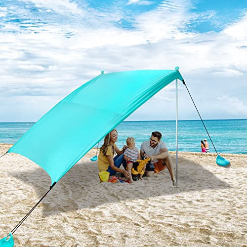 AKLIFFE Tenda da Spiaggia Portatile Tenda Parasole Spiaggia 2.1m x 2.1m Protezione UV UPF 50+ Tenda Mare, con Sacco di Sabbia, Ancora, per Spiaggia, Picnic, Pesca, Campeggio