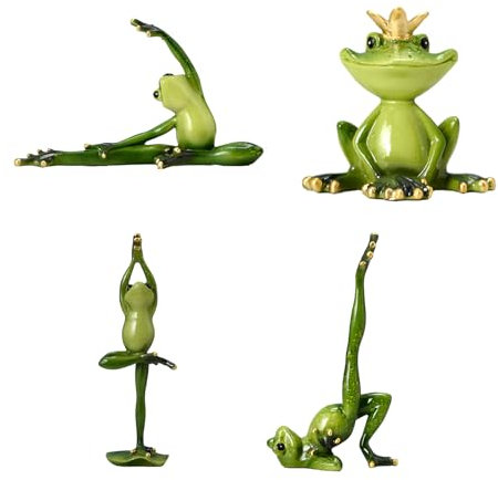 DFZHiuat 4 Stück/1 Stück 3D-Yoga-Frosch-Statue, Harz-Yoga-Frosch-Figur, kreative Yoga-Pose, dekorative Frosch-Figur sitzend in Yoga-Haltung, lustige, kreative Schreibtisch-Ornamente, für Zuhause,