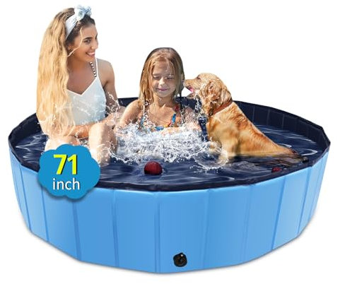 CACSPS Piscine Pliable surdimensionnée en Plastique Dur Portable pour Chiens, Chats et Enfants, Animaux domestiques, Chiot - 180 x 30 cm - Bleu