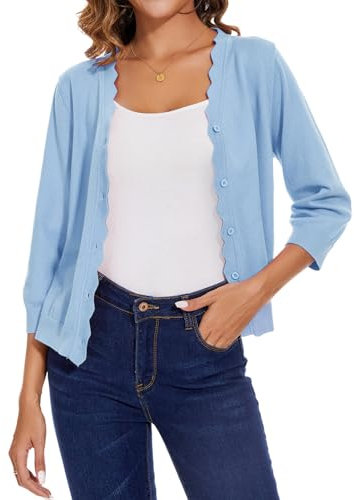 MINTLIMIT Ladies Cardigan Sweaters with Buttons V Neck Ladies Jumpers 3/4 Sleeve Casual Knitted (Sky Blue XL)