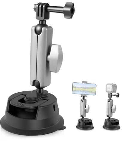 ZAKVOP Cámara de acción con ventosa, soporte para cámara de acción, smartphone con bola de doble cabeza de 360° y tornillo de 1/4 pulgadas, soporte de ventosa compatible con GoPro Hero 10/9/8,