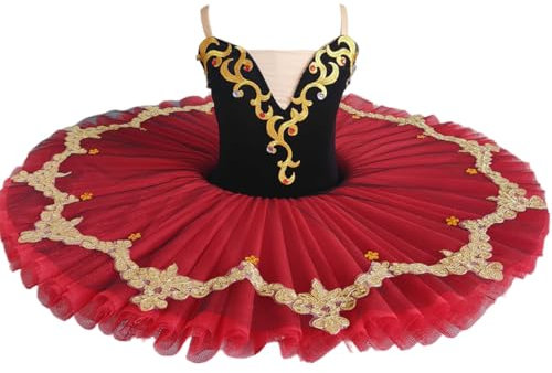 BEDEUU Vestido De Tutú De Ballet Profesional Para Niñas, Vestido De Ballet Rojo Para Niñas Traje De Baile Para Niños Falda De Bailarina Del Lago De Los Cisnes,Rojo,140