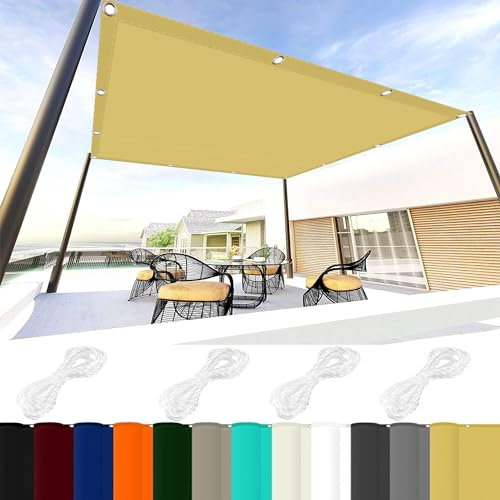 Vele Ombreggianti Rettangolari 6 x 8 m 98% Protezione UV Tenda a Vela Ombreggiante Telo con Occhielli per Giardino, Balcone, Piscina, Color Crema