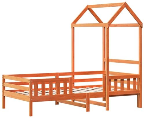 vidaXL Massivholzbett mit Dach, Bett mit Sperrholzlatten, Holzbett für Schlafzimmer, Einzelbett Bettgestell, Modern, Wachsbraun 75x190cm Massivholz Kiefer