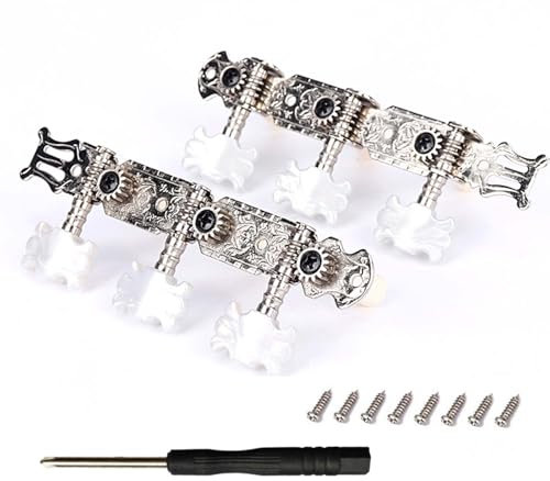2 Pcs Guitar Machine Heads Tuning Pegs Tuning Keys Tuners, Guitar Tuners,Guitar String Tuning Peg, With Mounting Screws and screwdriver, Metal Machine Heads Tuner For Classical Guitar (Silver)
