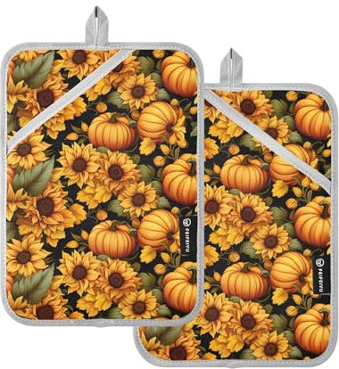 2 presine con zucche autunnali e girasoli, quadrate, resistenti al calore