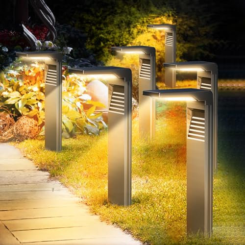 Boadw LED Solarlampen für Außen Solarleuchten mit 2 Modi Hell, Warmweiß Solar Wegbeleuchtung IP64 Wasserdicht für Außen, Hinterhöfe, Gärten, Rasen Beleuchtung 6 Stück