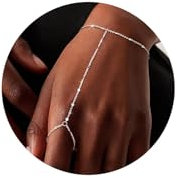 Calkkrer Silber Handkette mit Ring Damen, Armreifen Damen Kette Ring Charms, Handkettchen Ring Anhänger Armreif, Verchromter Fingerring Armband, Handkette Schmuckstück