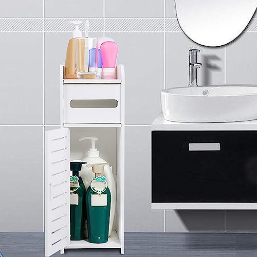 KIMISS Health Gear Armoire de Rangement au Sol de Salle de Bain, étagère de Toilette en Bois Blanc, Armoire Porte-Rouleau de Papier Toilette, Meuble d'organisation économiseur