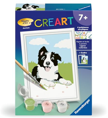 Ravensburger - CreArt Kids 8x12 cm - Numéro d'art - Border Collie - Kit de Peinture par numéros - Dès 7 Ans - 25593