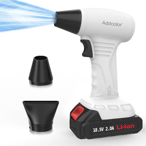 ADDCOLOR Laubbläser Kabellos mit Akku, Tragbare Handgebläse für Rasenpflege, 18.5 V 2.0Ah Batterien Elektrische Laubbläser für Rasenpflege, Terrasse