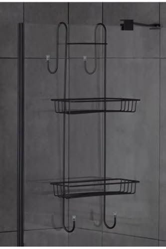 Generisch Duschablage zum Hängen Schwarz – Duschregal mit 2 Duschkörben – Hängeregal für Dusche – Shampoo- & Duschgel-Halterung – Badregal ohne Bohren, Hängekorb Badezimmer