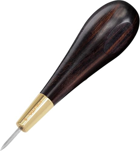 WUTA Punteruolo, ebano Blackwood & ottone punteruolo cucito, strumento in pelle per la lavorazione della pelle di cuoio(S)