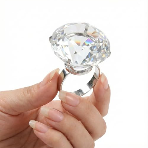 HEMOTON Giant Engagement Wedding Ring for Women, Large Glass Crystal Fake Diamond Ring, Simulated Rhinestone Costume Jewelry for Weddings Anniversary Decorations Social Media Photo Shoots