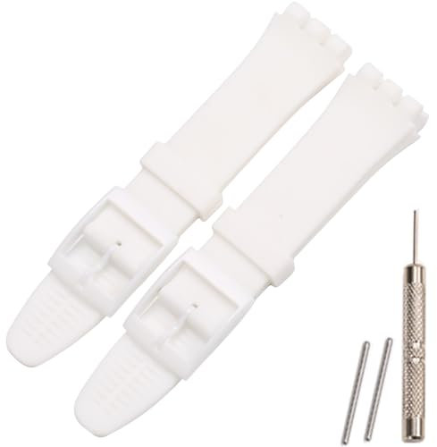 XBDSW 2PCS Silikon Uhrenarmband für Swatch 17mm 19mm 20mm wasserdicht Uhrenarmband (White, 20mm)