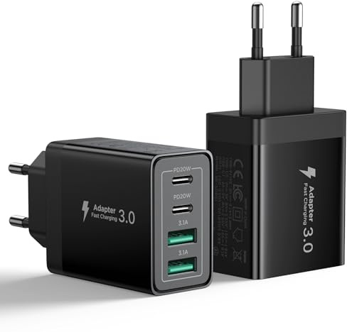 2Pack 40W Chargeur USB C Rapide Multiple Prise USB pour iPhone 16 15 14 13 12 11 Pro Max XS XR SE 8 7 6S Plus Mini, iPad, Samsung Galaxy, 4-Port Adaptateur Secteur Type C