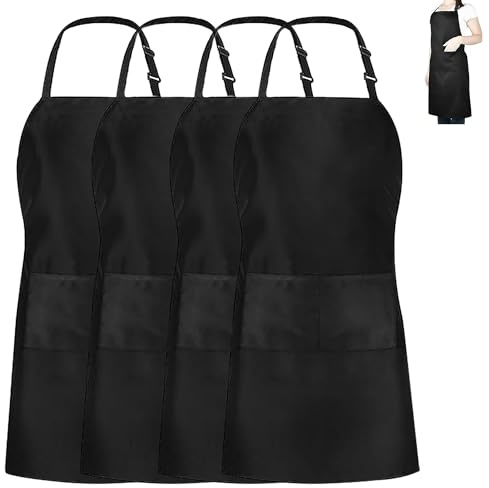 DDUP Kitchen Apron, Adjustable Kitchen Chef Aprons with 2 Pockets, Women Men Aprons for Home Kitchen, Restaurant, Coffee House, Baking Gardening BBQ, Professional Apron (Black)
