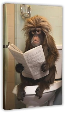 QOYVG Poster sur toile Tamarin Singe assis sur les toilettes lisant un journal 50 x 75 cm