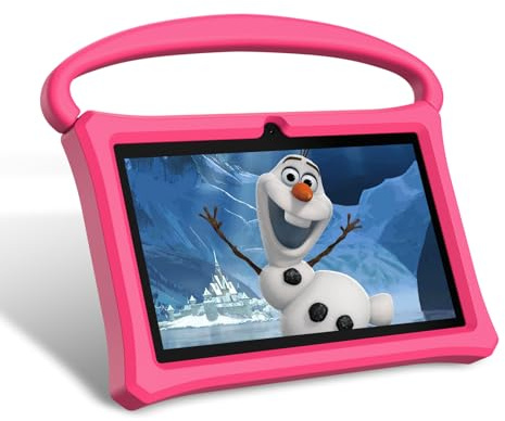 VOLENTEX Kids Tablet 7 inch, Age 3-10, Android 13 PAD for Kids, 32GB ROM Educational Tablets Quad-Core with Shockproof Case for Toddler, Bluetooth, WiFi, Dual Camera (Pink)
