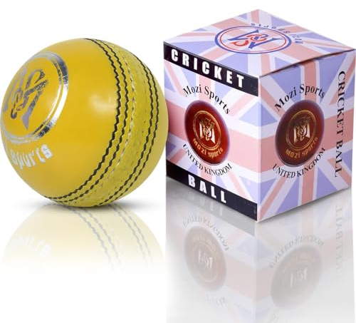 Mozi Sports® Cricketball aus Leder, handgenäht, hochwertig, Gewicht 156 g, Gelb