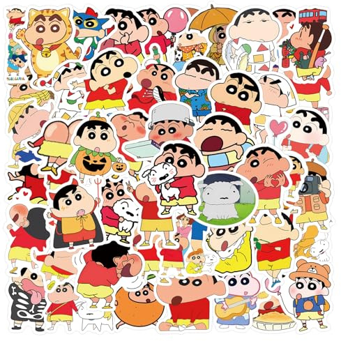 60PCS Japanese Cartoon Stickers, Crayon Shin-chan Anime Waterproof Vinyl Cute Decals for Laptop Luggage Skateboard, Teens Kids