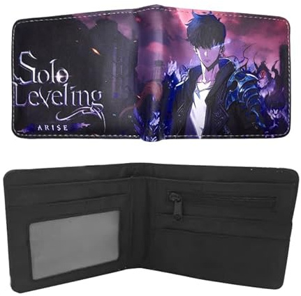 UBBY Solo Leveling Portefeuille Porte-cartes pour homme Porte-cartes Portefeuille pour enfant Portefeuilles pour garçon dessin animé avec poche à pièces avec fermeture éclair pour enfant 11,5 x 9 x 2