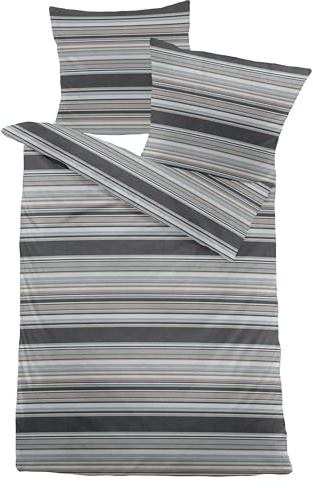 jilda-tex Biber Bettwäsche Made IN Germany Melange 135x200 cm + 80x80 cm 100% Baumwolle Feinbiberbettwäsche Edel-Flanell Verschiedene Größen/Farben (Stripes Darkgrey/Anthrazit, 135 x 200 cm)