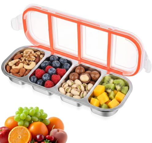 500ml Edelstahl Bento Lunchbox 4 Fächer auslaufsicher für Schule Camping | Mit dichtem Deckel und separaten Fächern, ideal zur getrennten Aufbewahrung von Speisen bei der täglichen Nutzung