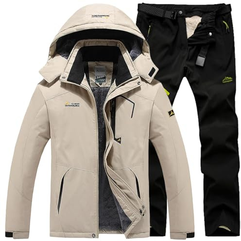 Skianzug Herren 2 Teilig Set Ski Anzug Snowboard Jacke und Ski Hosen Skijacke mit Kapuze Thermoanzug Skianzüge Schneeanzug Warm Skioverall Wasserdichte Skibekleidung Männer Winter Skifahren Outfit