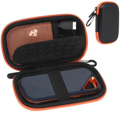 APXEL Tasche Hülle für SanDisk Extreme PRO/Extreme Portable SSD 128GB 500GB 1TB 2TB, Wasserdicht Kabeltasche Reise Tragbarer Hart Etui Case für Externe Festplatte Micro SD Karte, Orange