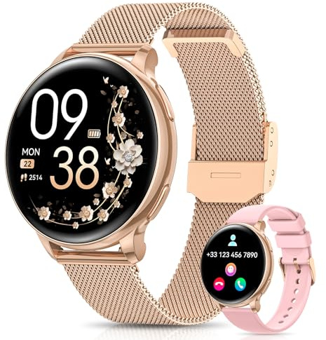 AIMIUVEI Smartwatch Donna, 1,27” HD Orologio Smartwatch con Chiamate, Fisiologia Femminile, 120+ Sport, 24H Cardiofrequenzimetro SpO2, Sonno, Passi, IP68 Smart Watch Fitness Android iOS Oro Rosa