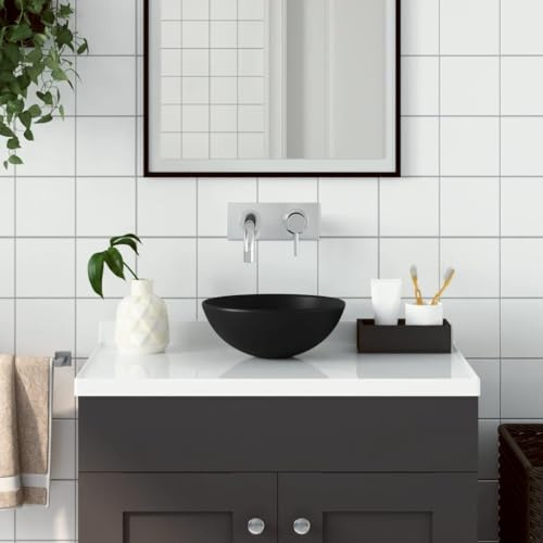 Handwaschbecken Moderne Aufsatzwaschbecken,Waschbecken Keramik Matt Schwarz Rund,Handwaschbecken Für Klein Gäste WC,Kompakte Verpackung Und Einfache Montage