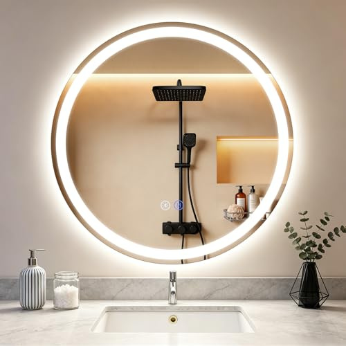 Mursche Spiegel Bad Badezimmerspiegel mit Beleuchtung - LED Badspiegel Rund 70cm Wandspiegel Badezimmer Dimmbar 3000K-6500K mit Touch-Schalter und Entfogger-Funktion