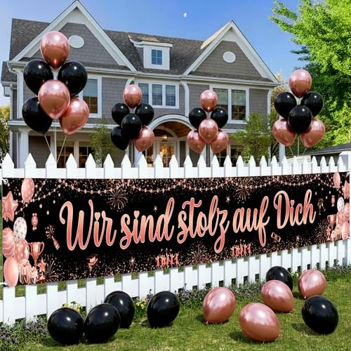 Tasoraor Abschluss Graduation Deko Banner - Großes Wir Sind Stolz Auf Dich Gartenbanner (37 ×274Cm), Rose Gold Abschluss Deko für Bachelor Graduation Prüfung Bestanden Party Hintergrund Zaun Hof