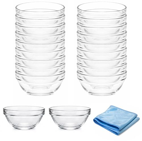 ZYNERY 20 Pcs Mini Glass Bowls for Dips, 75 ml Clear Small Glass Sauce Bowls, 3in Ingredient Prep Bowl for Cooking, Reusable Dipping Bowls for Condiment, Spices, Snack, Starter, Jam