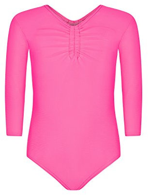 Assoluta Mädchen Kinder 3/4 Arm Gymnastikanzug Ballettanzug neon pink 158
