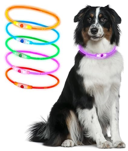 Ultra Pink Silicone 70cm LED Light Up Dog Collar Cut to Size Rechargeable 3 Settings Large Dogs Medium Small Puppies Cats Flashing Dog Collar Lights for Night Safety USB Charging Collars