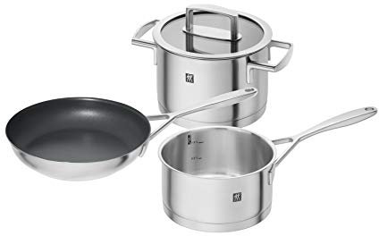 ZWILLING Edelstahl Set de 2 casseroles + 1 poêle, 3 Pièces, 1 Couvercle, Compatible Induction, Inox, série Vitality
