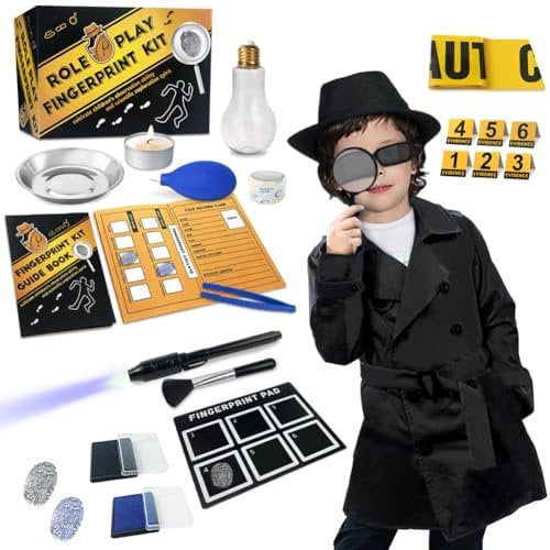 UNGLINGA Kits de détective espionnage pour Enfants Tenue de détective enquête sur Les Empreintes digitales Jeu de rôle Habiller Science Jouets Costume Ensemble d'identification d'agent Secret garçons