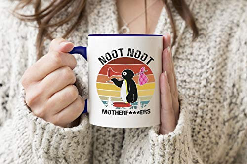 Noot Noot Retro Motherf Blauer Griff-Becher Kaffee Tee Becher 330 ml Mug Cup Tasse