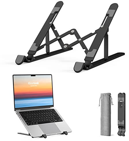 Portable Laptop Stand wi/Carry Bag - Klearlook 7-Level Adjustable Laptop Riser, Foldable ABS+Silicone Laptops Holder for Desk, Ventilated Cooling Notebook Stand for Laptops&Tablet up to 15.6 - Black